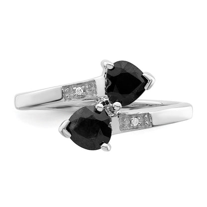 Sterlingsilber Rhodiniert Dunkel Saphir & Diamant Herz Ring