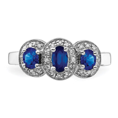 Sterlingsilber Rhodiniert Saphir & Diamant Ring