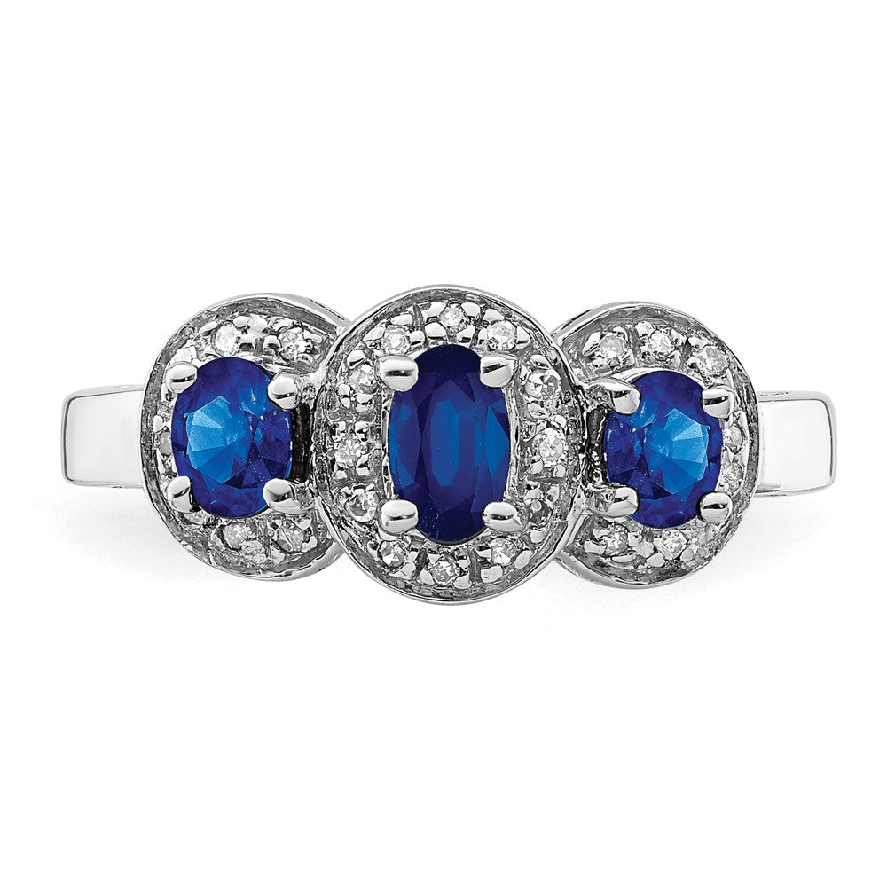 Sterlingsilber Rhodiniert Saphir & Diamant Ring