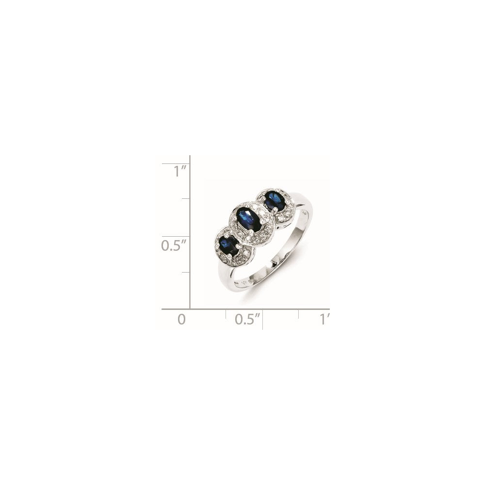 Sterlingsilber Rhodiniert Saphir & Diamant Ring