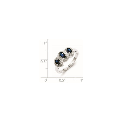 Sterlingsilber Rhodiniert Saphir & Diamant Ring
