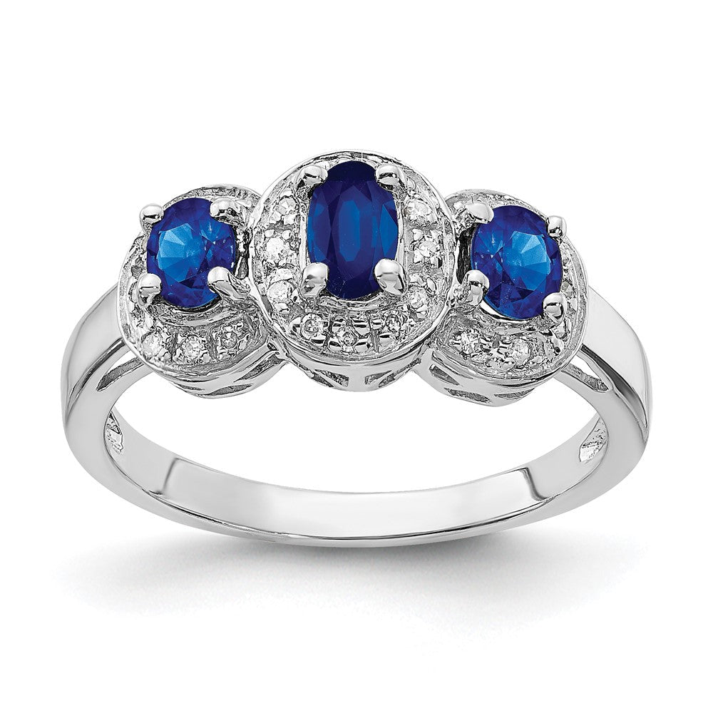 Sterlingsilber Rhodiniert Saphir & Diamant Ring