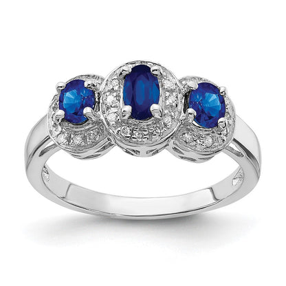 Sterlingsilber Rhodiniert Saphir & Diamant Ring