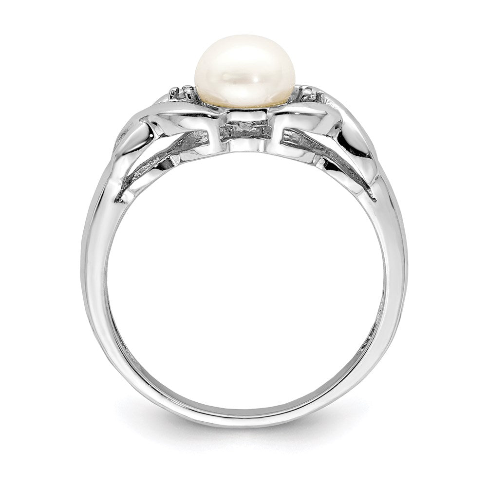 Sterlingsilber Rhodium Fw Zucht Knopf Perle & Diamant Ring