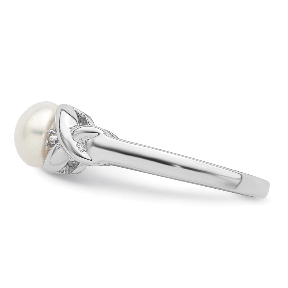 Sterlingsilber Rhodium Fw Zucht Knopf Perle & Diamant Ring
