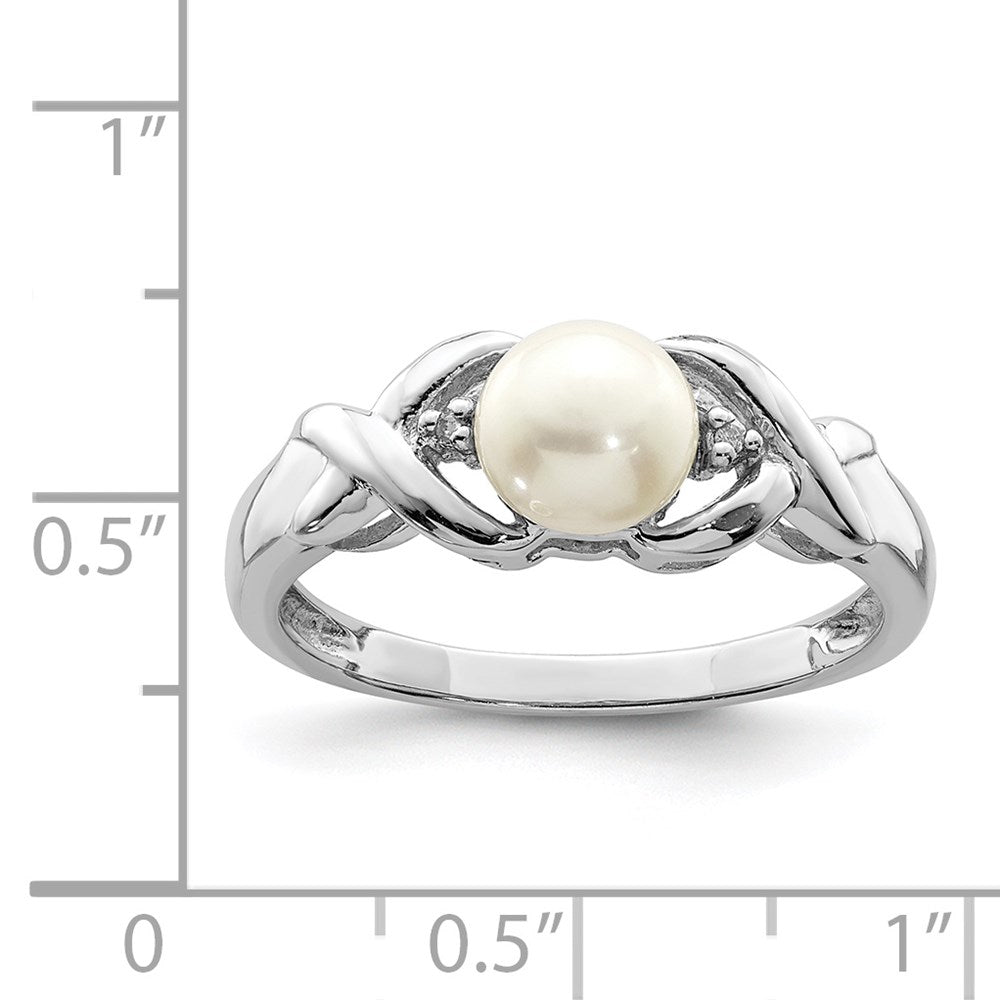 Sterlingsilber Rhodium Fw Zucht Knopf Perle & Diamant Ring