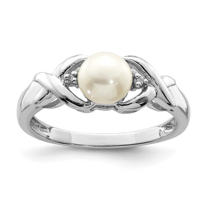 Sterlingsilber Rhodium Fw Zucht Knopf Perle & Diamant Ring