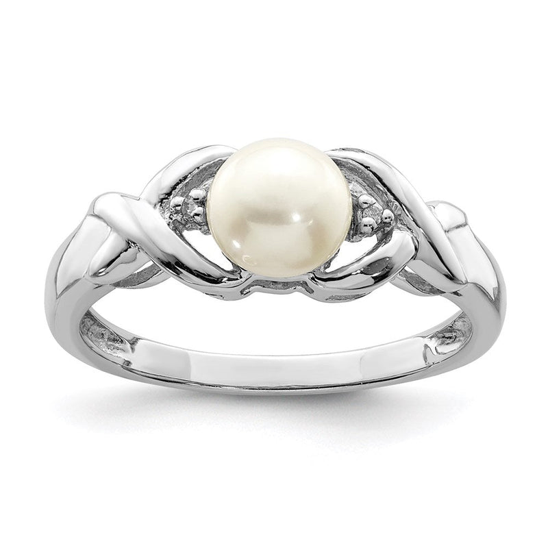 Sterlingsilber Rhodium Fw Zucht Knopf Perle & Diamant Ring