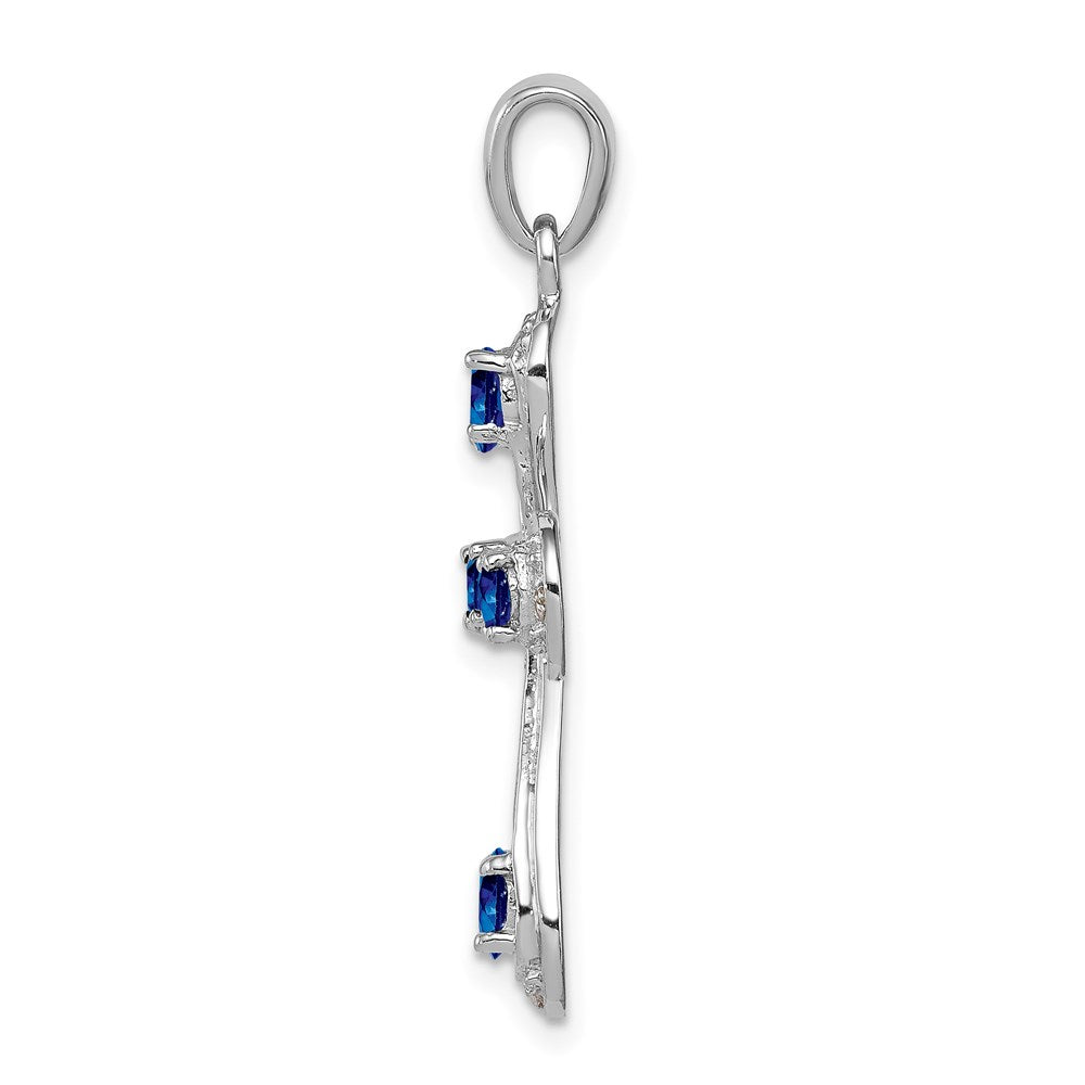 Sterlingsilber Rhodium Dunkel Saphir & Diamant Kreuz Anhänger