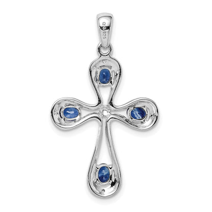 Sterlingsilber Rhodium Dunkel Saphir & Diamant Kreuz Anhänger