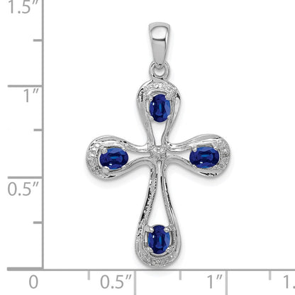 Sterlingsilber Rhodium Dunkel Saphir & Diamant Kreuz Anhänger