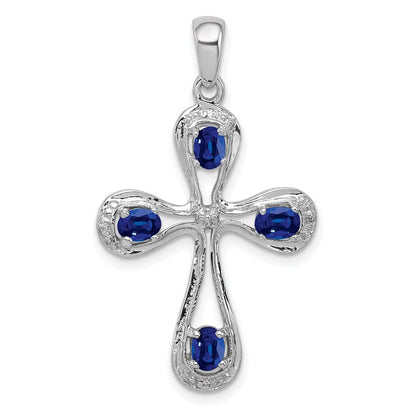 Sterlingsilber Rhodium Dunkel Saphir & Diamant Kreuz Anhänger