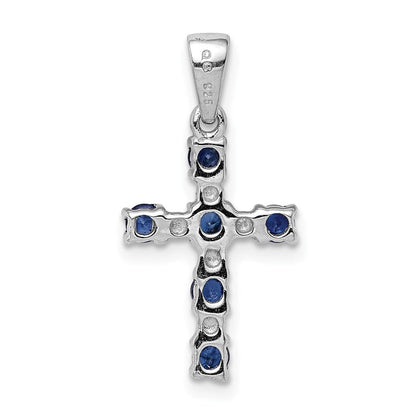 Sterlingsilber Rhodium Dunkel Saphir & Diamant Akzente Kreuz Anhänger