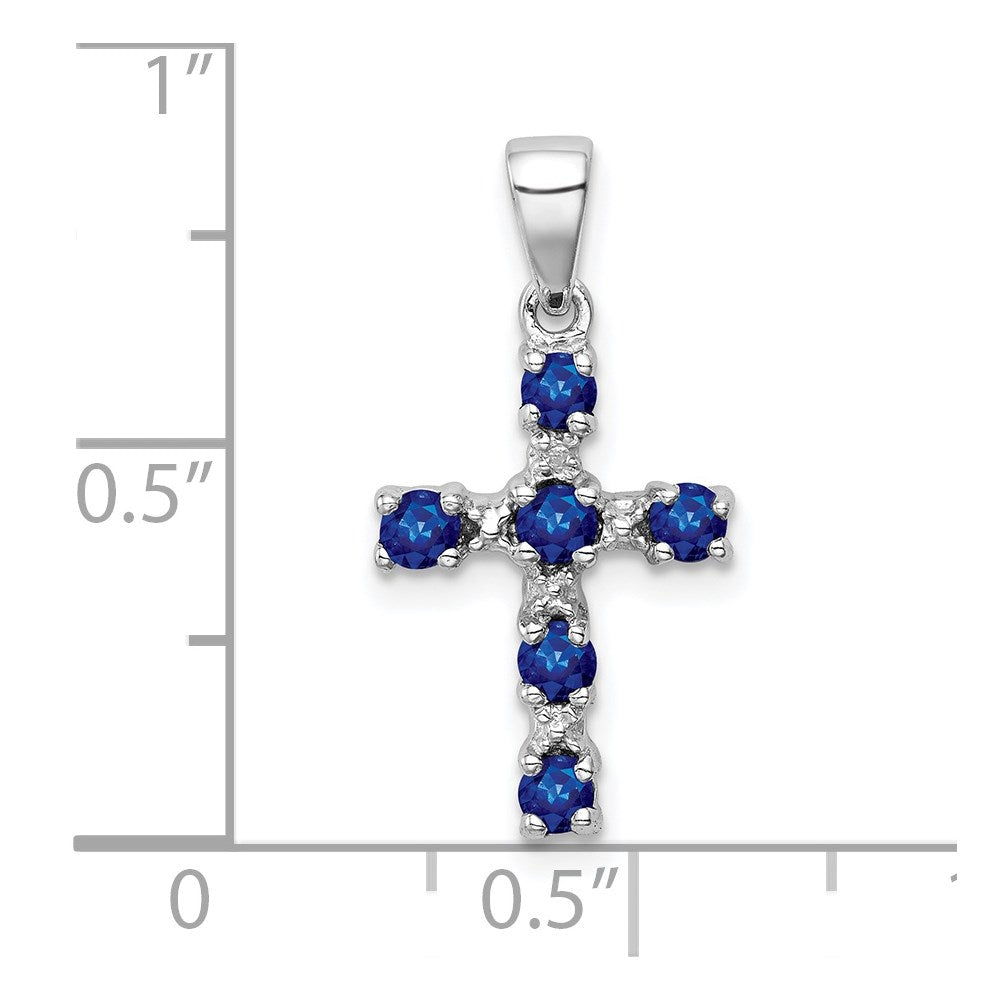 Sterlingsilber Rhodium Dunkel Saphir & Diamant Akzente Kreuz Anhänger