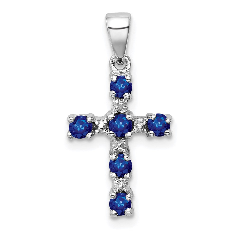 Sterlingsilber Rhodium Dunkel Saphir & Diamant Akzente Kreuz Anhänger