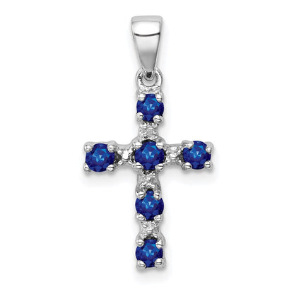Sterlingsilber Rhodium Dunkel Saphir & Diamant Akzente Kreuz Anhänger