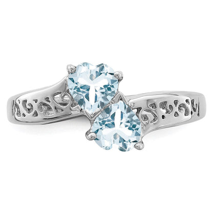 Sterlingsilber Rhodium Aqua Herz Ring