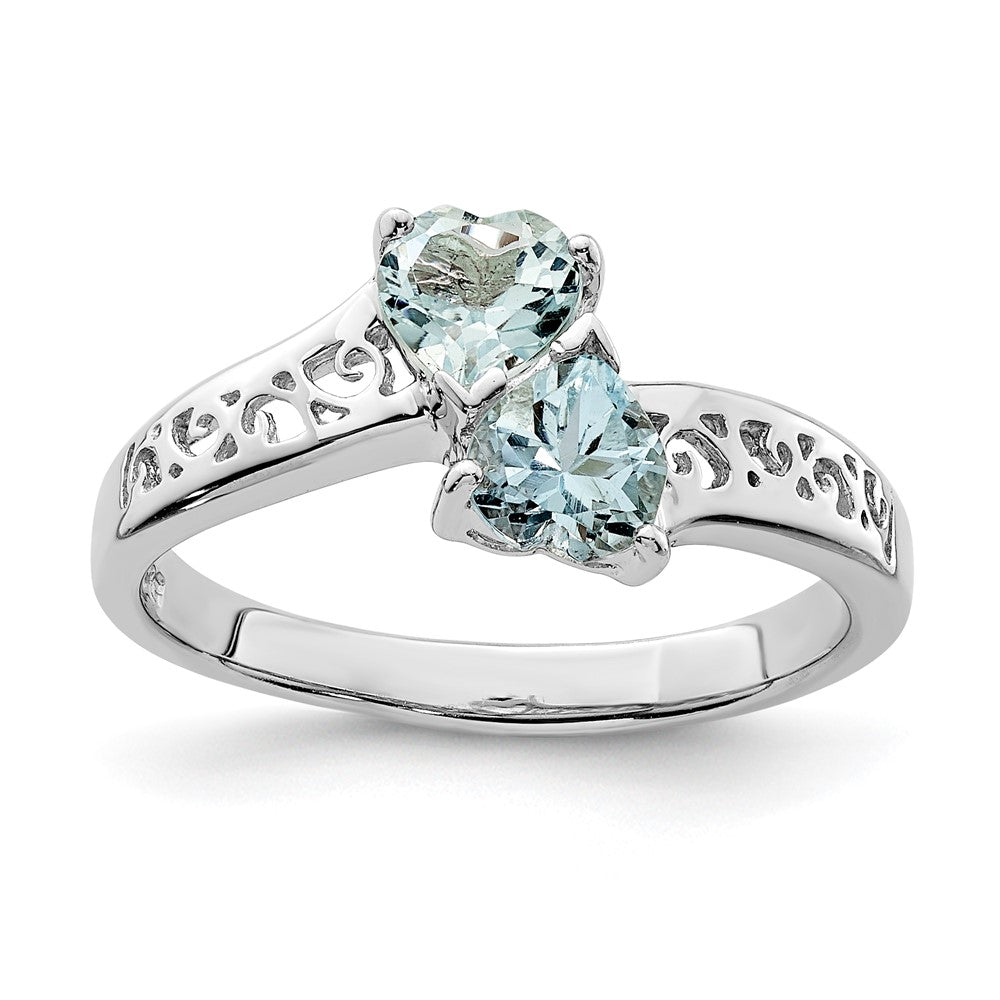 Sterlingsilber Rhodium Aqua Herz Ring