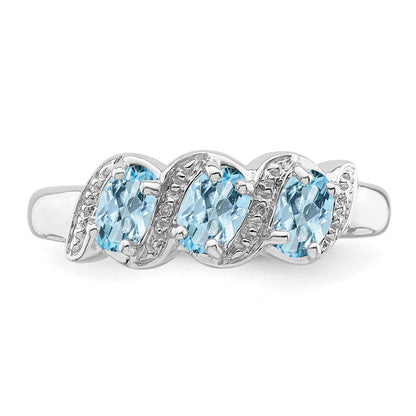Sterlingsilber Rhodium Aqua & Diamant Ring