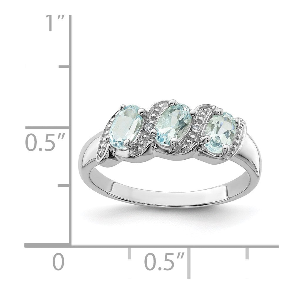 Sterlingsilber Rhodium Aqua & Diamant Ring