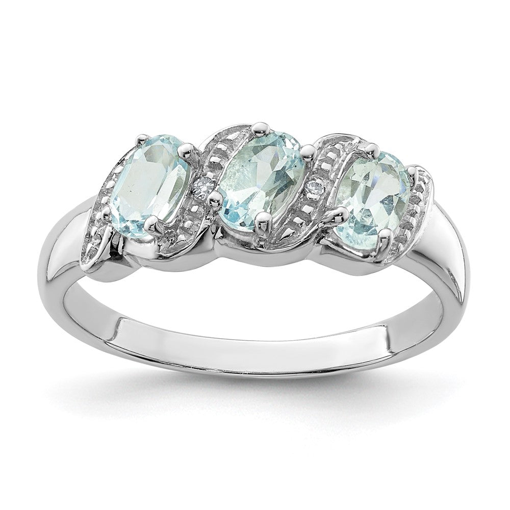 Sterlingsilber Rhodium Aqua & Diamant Ring