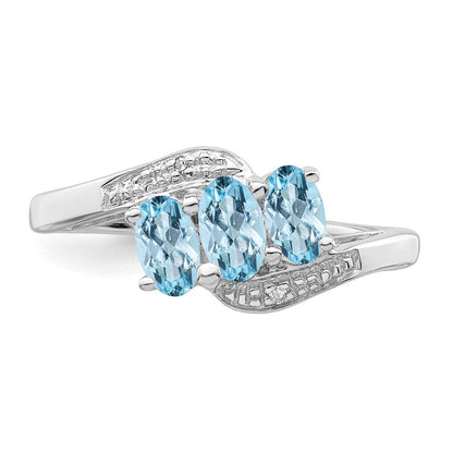Sterlingsilber Rhodium Aqua & Diamant Ring