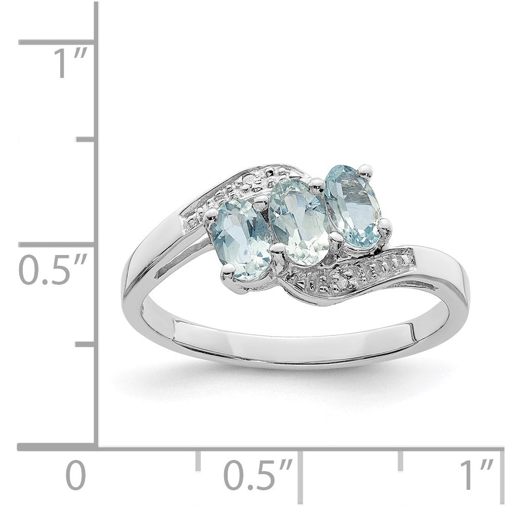 Sterlingsilber Rhodium Aqua & Diamant Ring
