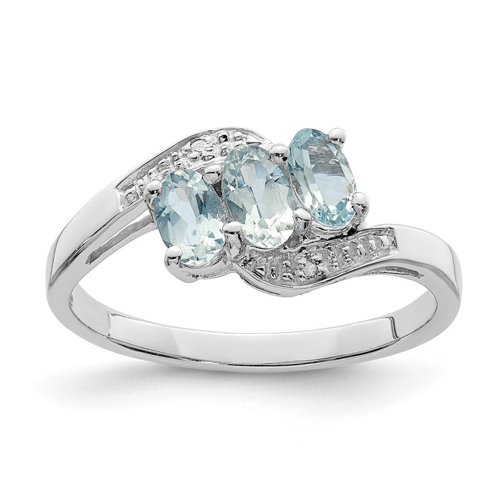 Sterlingsilber Rhodium Aqua & Diamant Ring