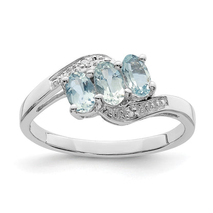Sterlingsilber Rhodium Aqua & Diamant Ring
