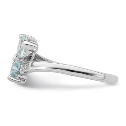 Sterlingsilber Rhodium Aqua & Diamant Herz Ring
