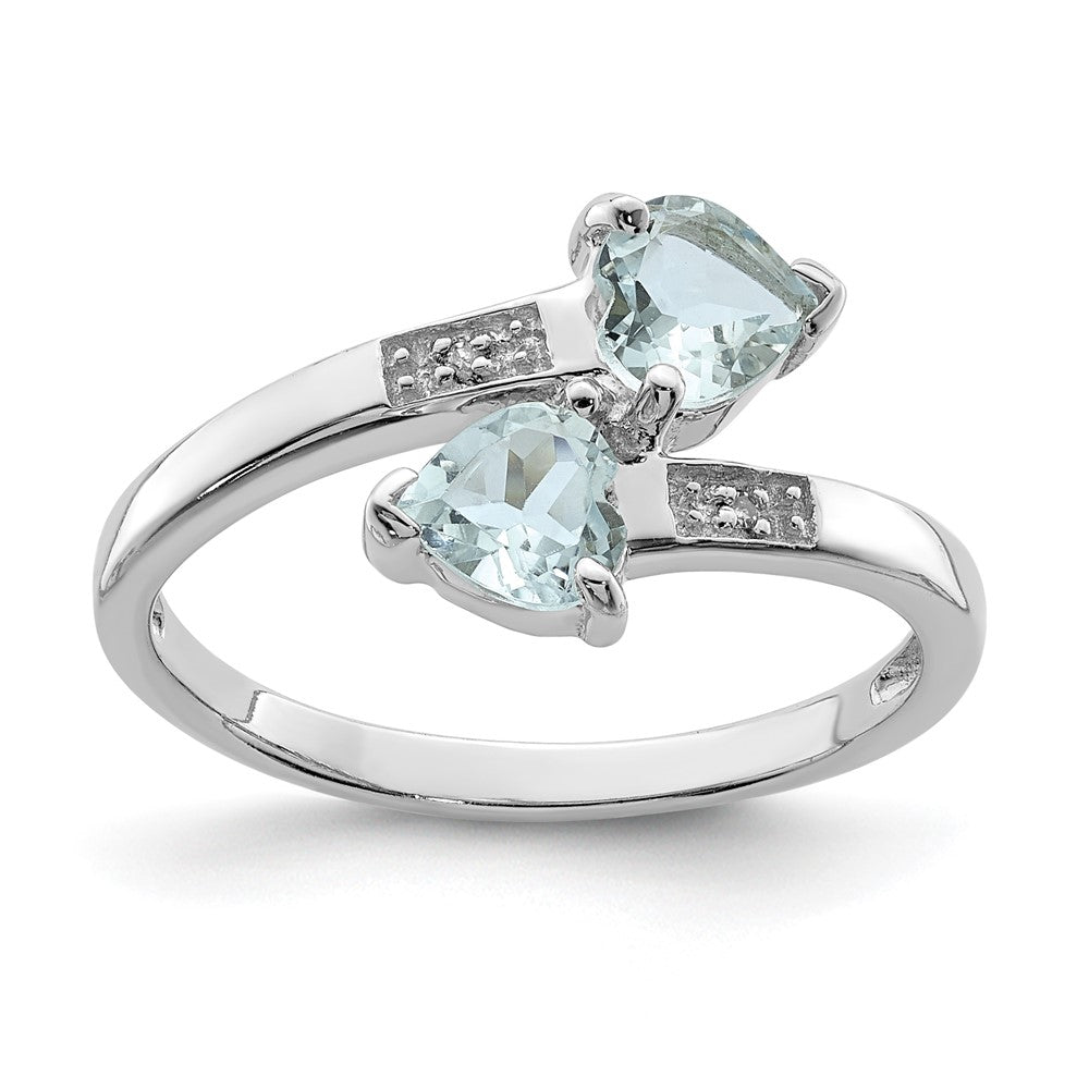 Sterlingsilber Rhodium Aqua & Diamant Herz Ring