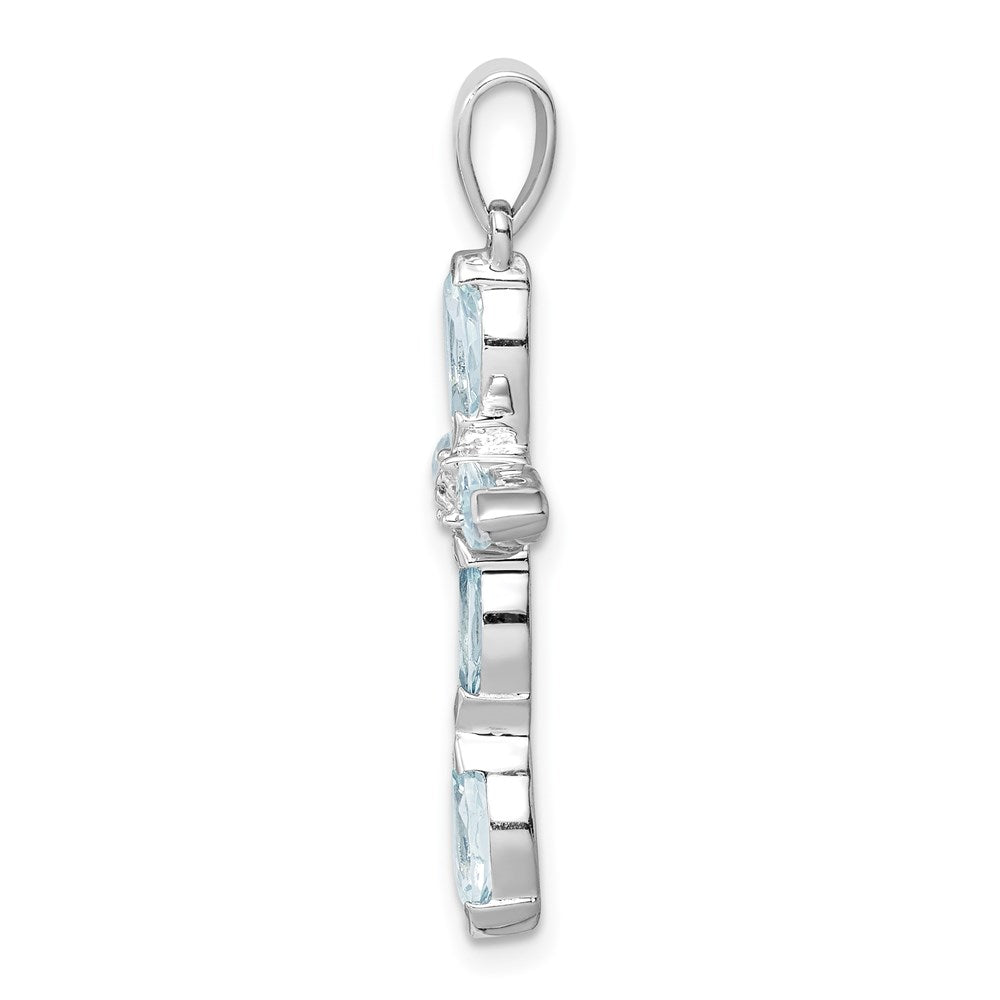 Sterlingsilber Rhodium Aqua & Diamant Kreuz Anhänger