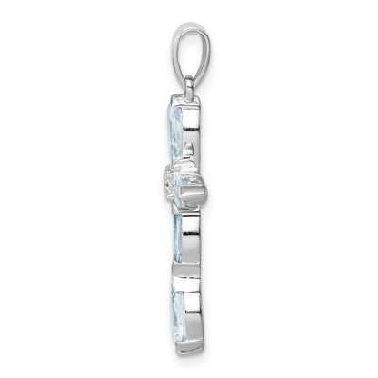 Sterlingsilber Rhodium Aqua & Diamant Kreuz Anhänger