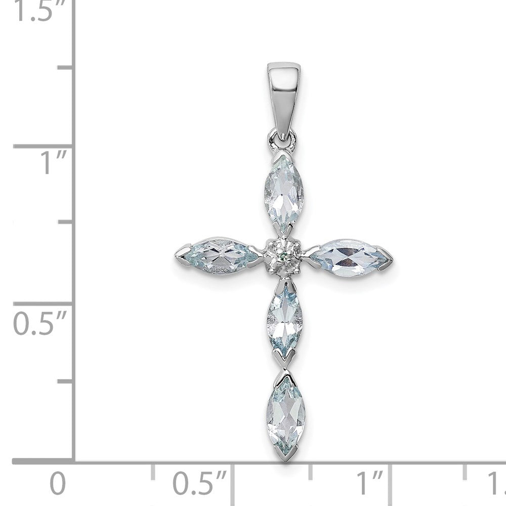 Sterlingsilber Rhodium Aqua & Diamant Kreuz Anhänger