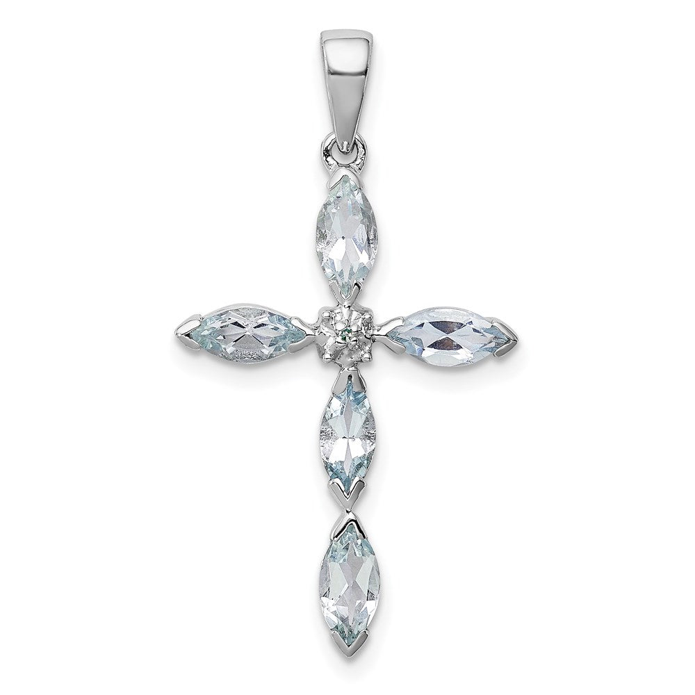Sterlingsilber Rhodium Aqua & Diamant Kreuz Anhänger