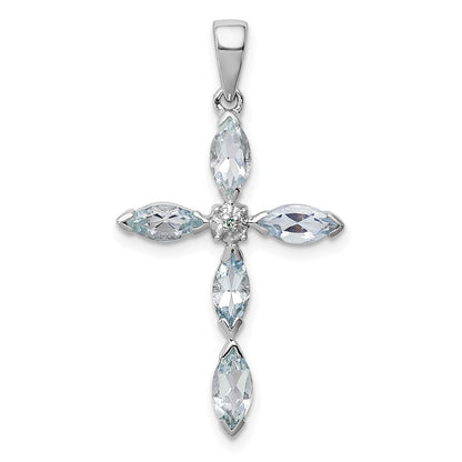 Sterlingsilber Rhodium Aqua & Diamant Kreuz Anhänger