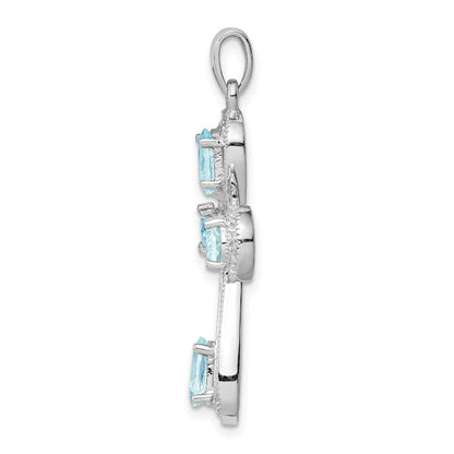 Sterlingsilber Rhodiniert Aquamarin & Diamant Kreuz Anhänger