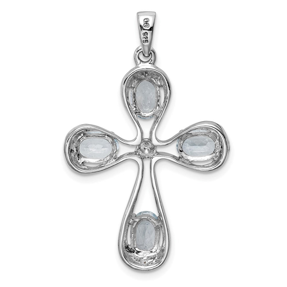 Sterlingsilber Rhodiniert Aquamarin & Diamant Kreuz Anhänger