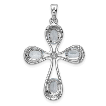 Sterlingsilber Rhodiniert Aquamarin & Diamant Kreuz Anhänger