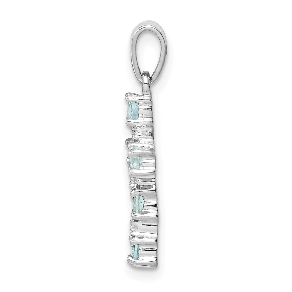 Sterlingsilber Rhodiniert Aquamarin & Diamant Akzente Kreuz Anhänger