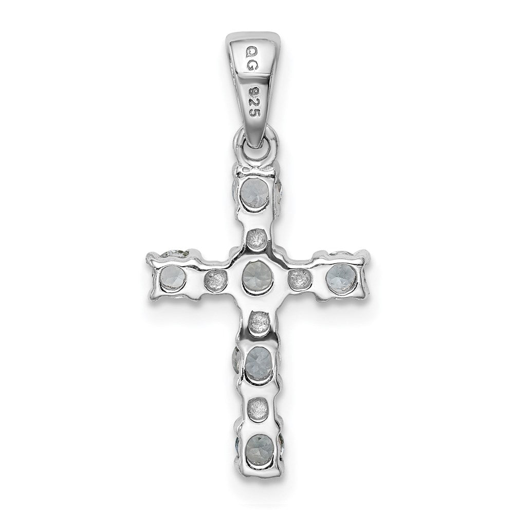 Sterlingsilber Rhodiniert Aquamarin & Diamant Akzente Kreuz Anhänger