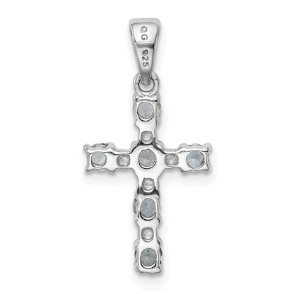 Sterlingsilber Rhodiniert Aquamarin & Diamant Akzente Kreuz Anhänger