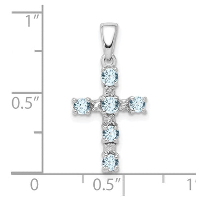 Sterlingsilber Rhodiniert Aquamarin & Diamant Akzente Kreuz Anhänger