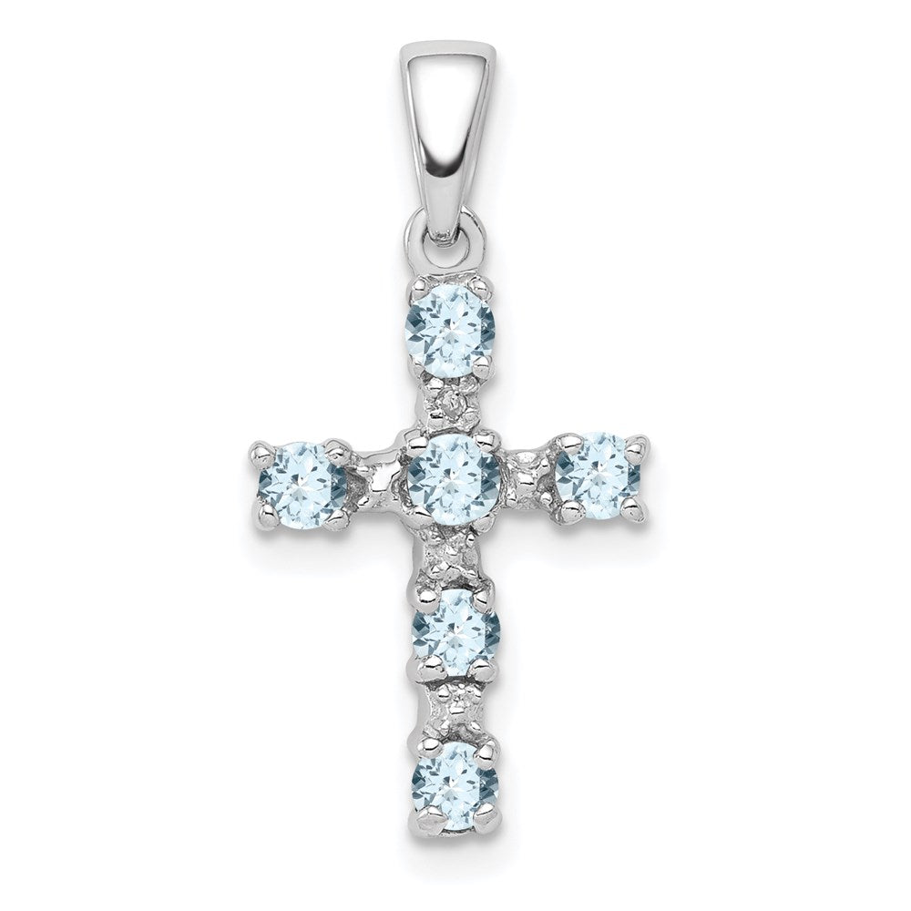 Sterlingsilber Rhodiniert Aquamarin & Diamant Akzente Kreuz Anhänger