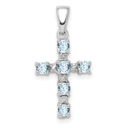 Sterlingsilber Rhodiniert Aquamarin & Diamant Akzente Kreuz Anhänger