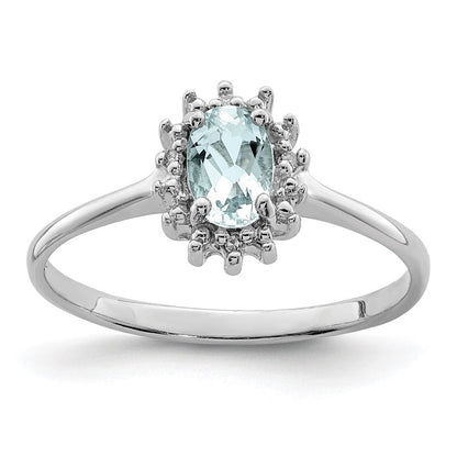 Sterlingsilber Rhodium Aquamarin Diamant Ring