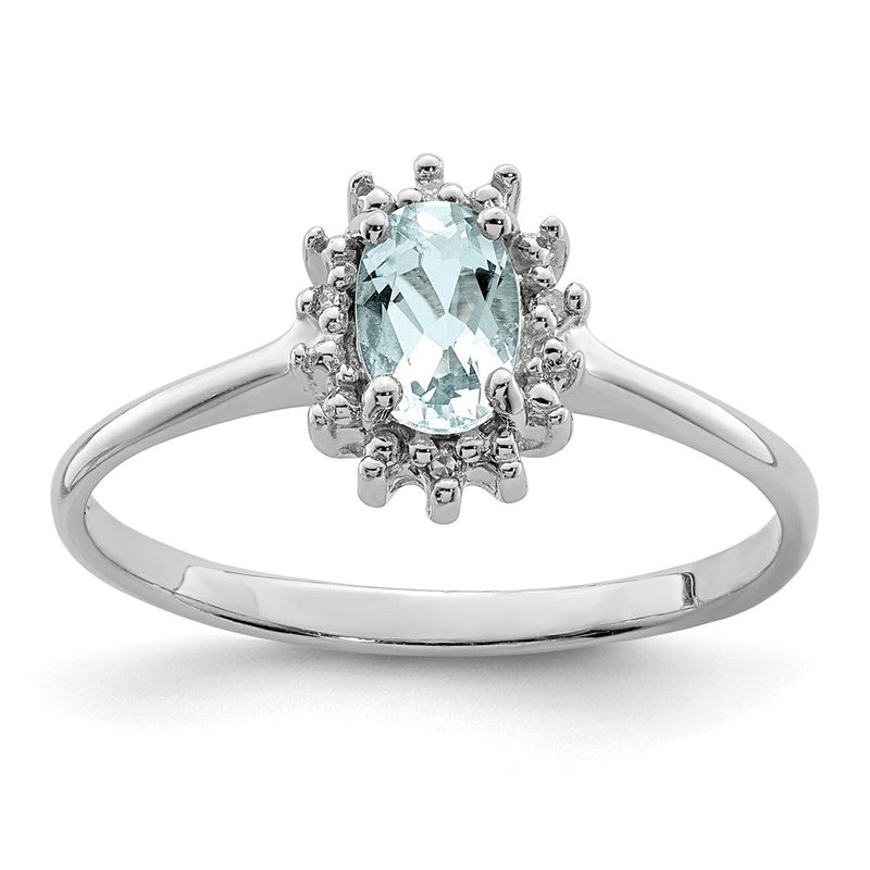 Sterlingsilber Rhodium Aquamarin Diamant Ring