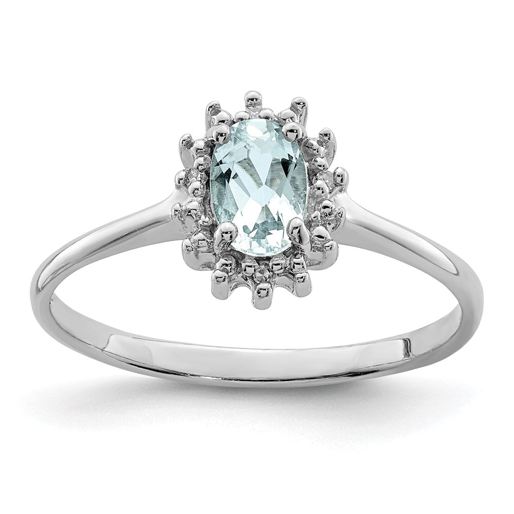 Sterlingsilber Rhodium Aquamarin Diamant Ring