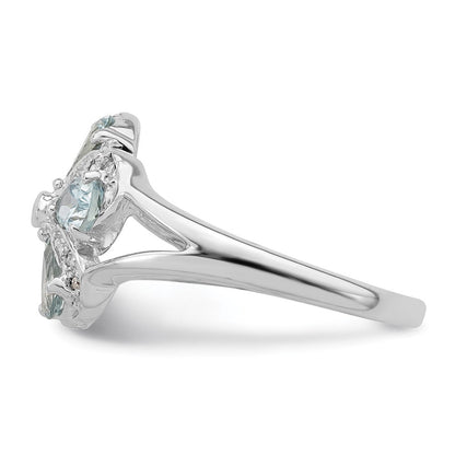 Sterlingsilber Rhodium Aquamarin Diamant Ring