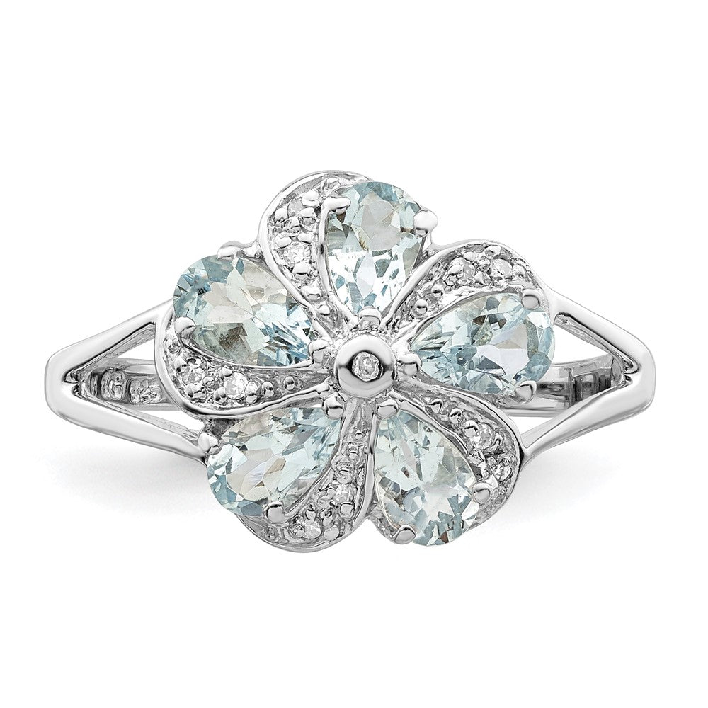 Sterlingsilber Rhodium Aquamarin Diamant Ring
